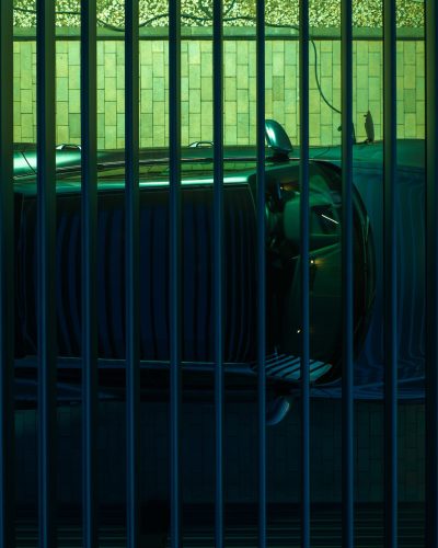 Automatic Opened Modern and Elegant Car Port Roof and Parked Electric Vehicle